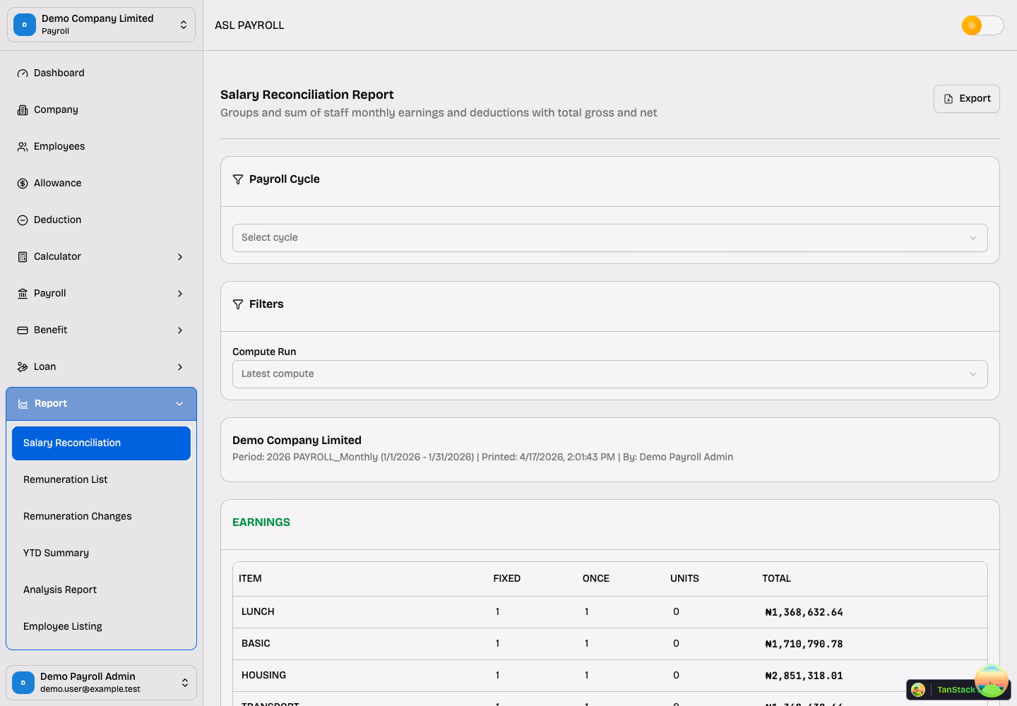 Payroll reports & analysis